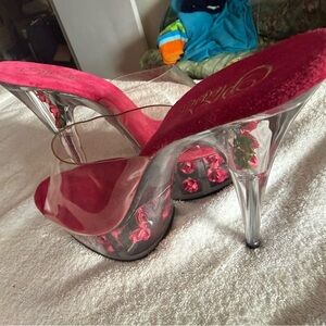 Elegant Pink Heels with Clear Accents with roses in the heels